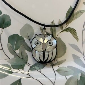 Owl Pendant Necklace with Black Cord